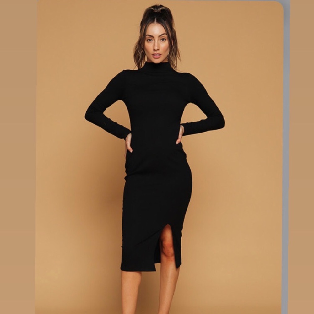 Black long sleeve high neck style dress